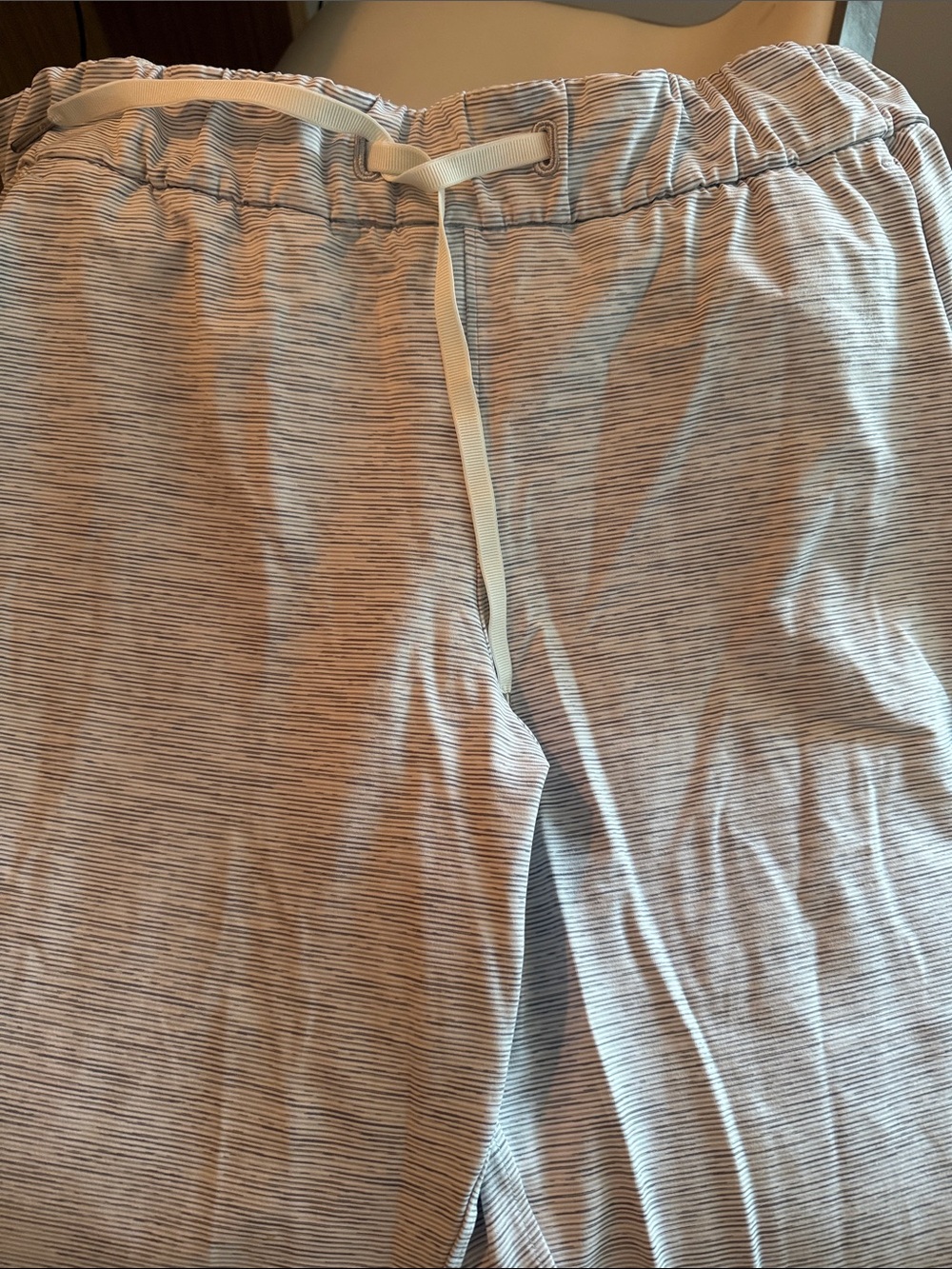 Lululemon Striped Drawstring Lounge Pants in Light Gray and White